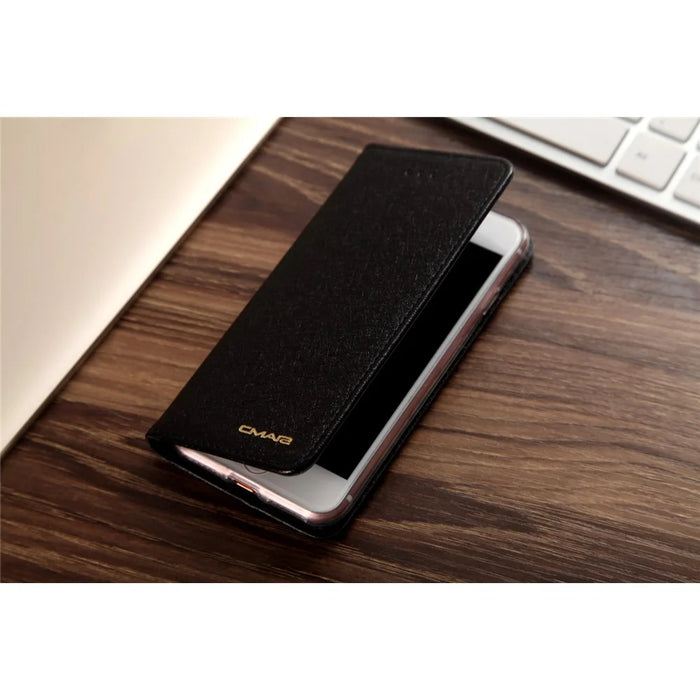 CMAI2 for iPhone SE (2020)/SE (2022)/8/7 4.7 inch Silk Texture Series Leather Card Holder Phone Shell - Black - 5