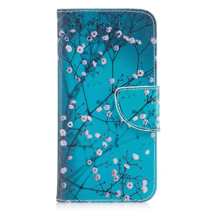 Pattern Printing Wallet Leather Stand Case for iPhone X / XS 5.8-inch - Tree with Flowers - 2