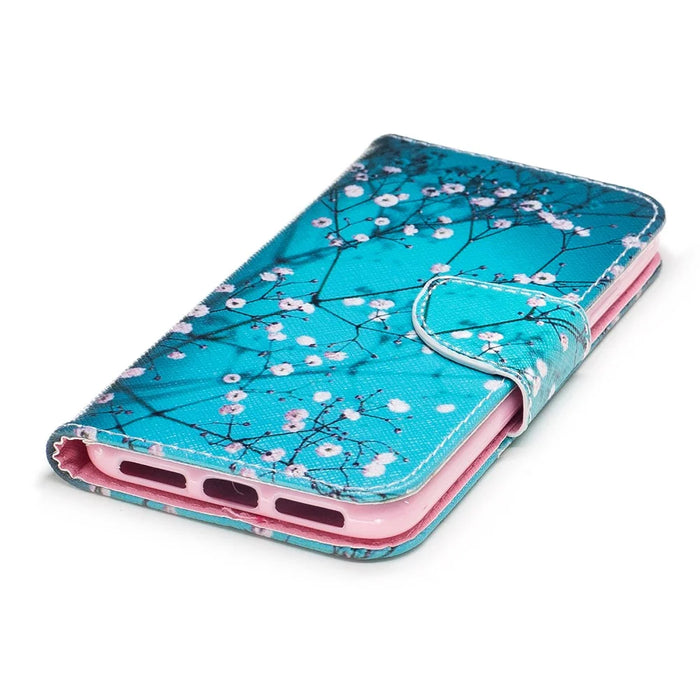 Pattern Printing Wallet Leather Stand Case for iPhone X / XS 5.8-inch - Tree with Flowers - 6