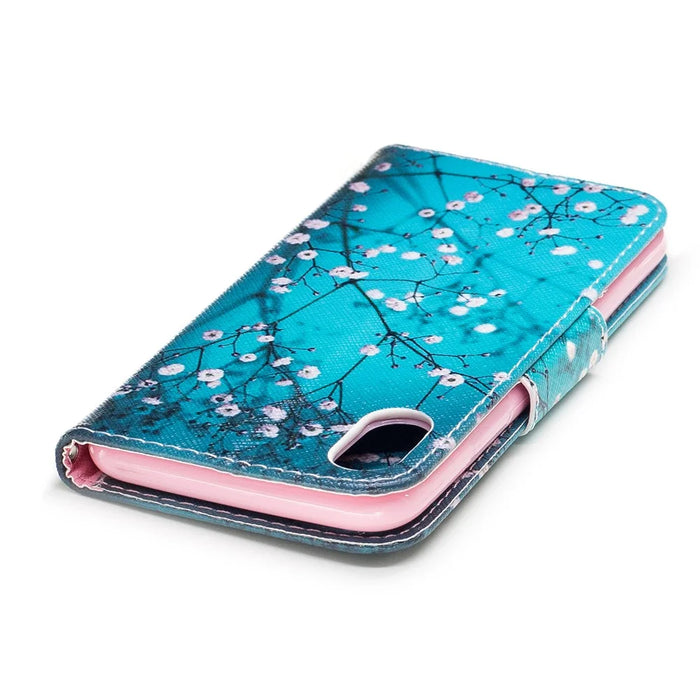 Pattern Printing Wallet Leather Stand Case for iPhone X / XS 5.8-inch - Tree with Flowers - 7
