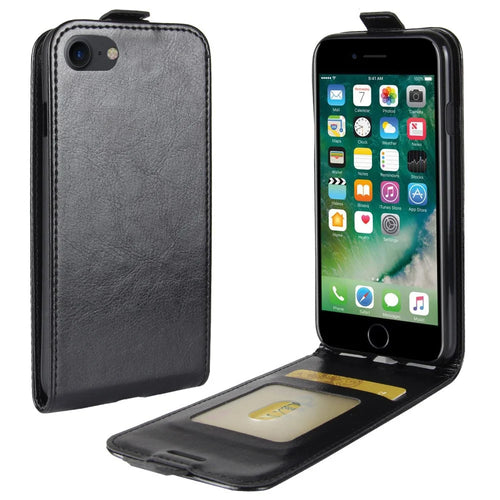 Crazy Horse Skin PU Leather Vertical Flip Phone Casing for iPhone SE (2020)/SE (2022)/8/7 4.7 inch - Black - 1