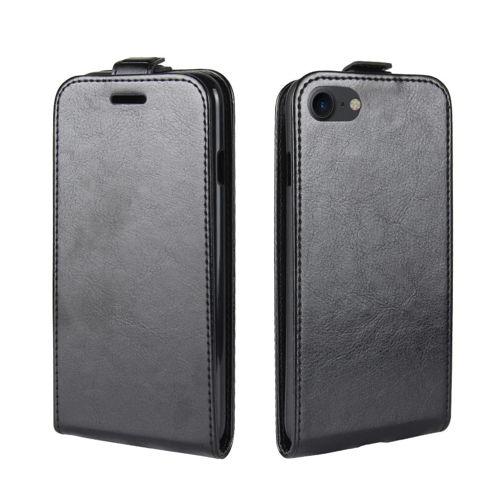 Crazy Horse Skin PU Leather Vertical Flip Phone Casing for iPhone SE (2020)/SE (2022)/8/7 4.7 inch - Black - 4