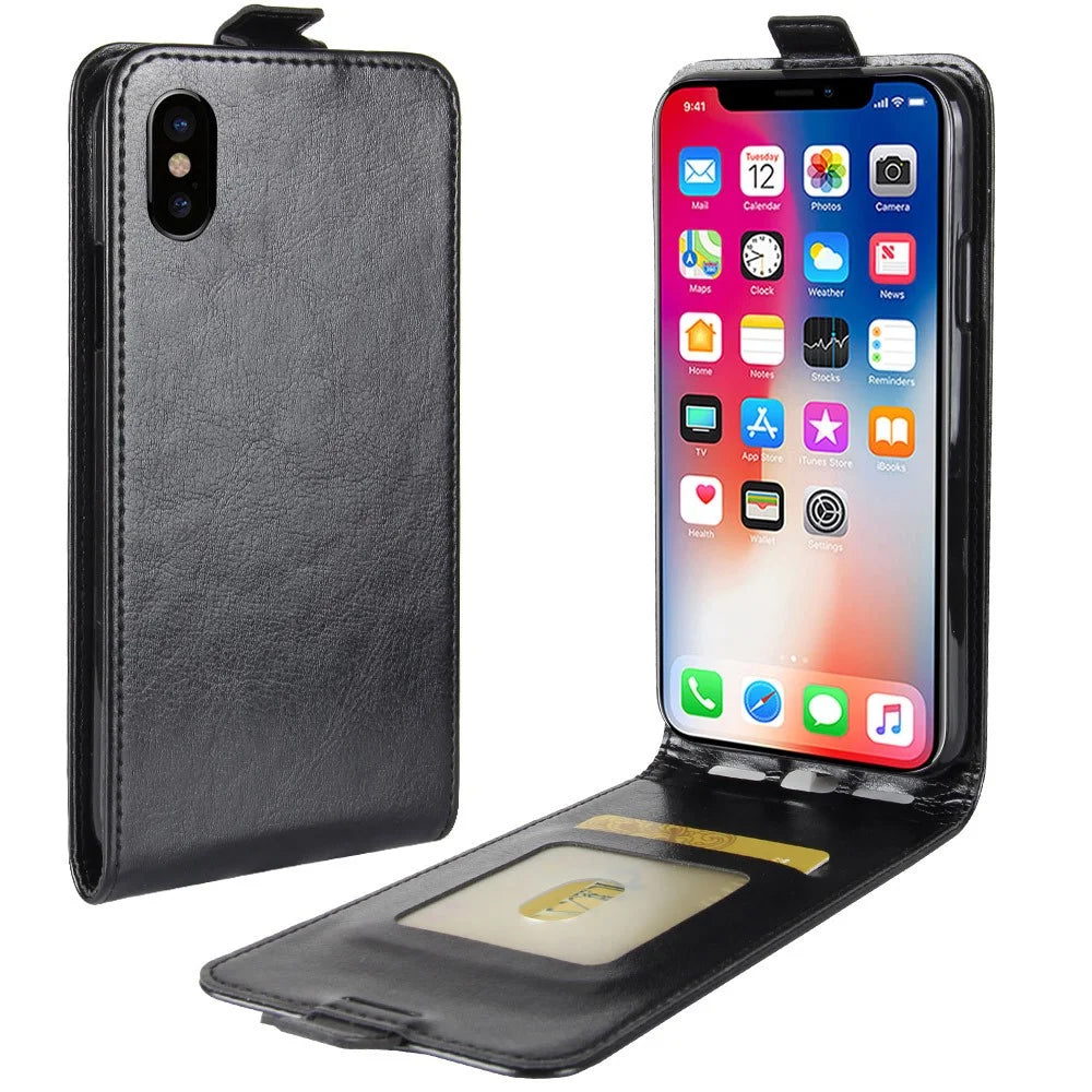 Crazy Horse Texture Vertical Flip Leather Cover for iPhone X/XS 5.8-inch - Black - 1