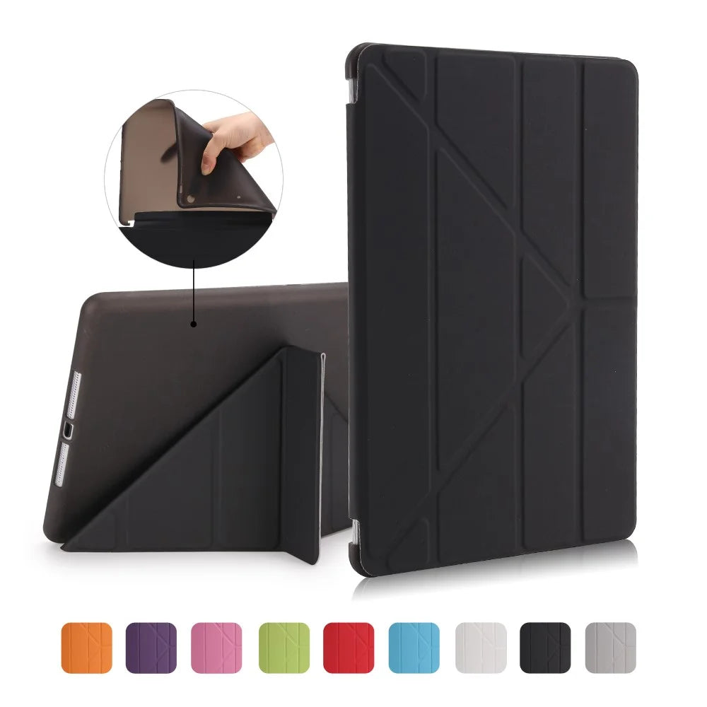For iPad 9.7 (2018) / (2017) Smart Tablet Case PU Leather + TPU Origami Stand Cover - Black - 1
