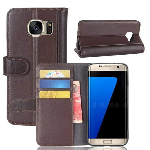 For Samsung Galaxy S7 Edge SM-G935 Soft Smooth Split Leather Wallet Stand Case Shell - Brown - 1