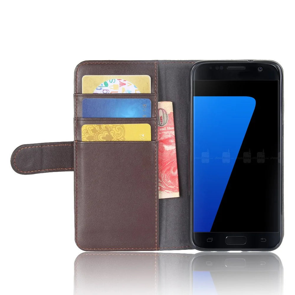 For Samsung Galaxy S7 Edge SM-G935 Soft Smooth Split Leather Wallet Stand Case Shell - Brown - 5