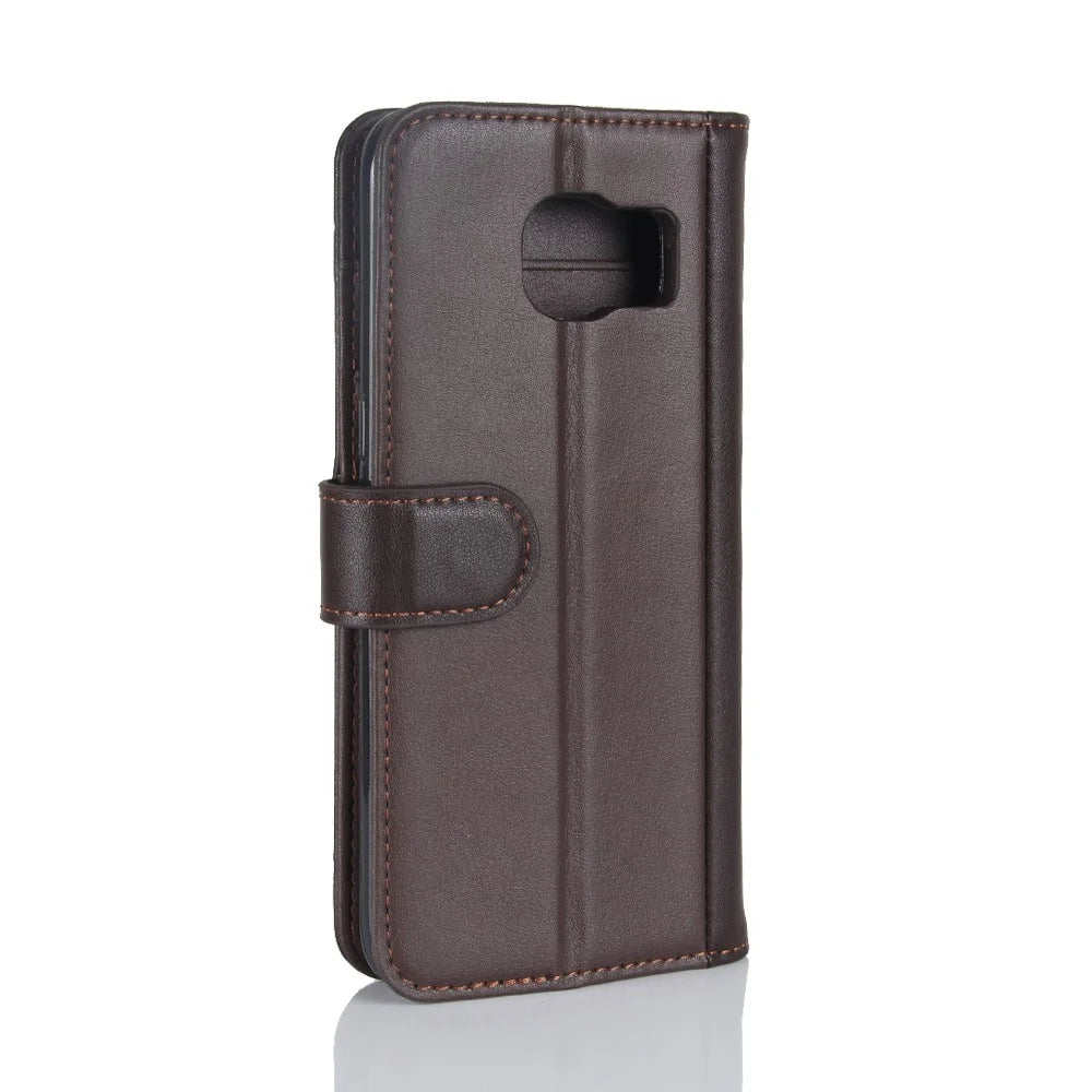 For Samsung Galaxy S7 Edge SM-G935 Soft Smooth Split Leather Wallet Stand Case Shell - Brown - 7