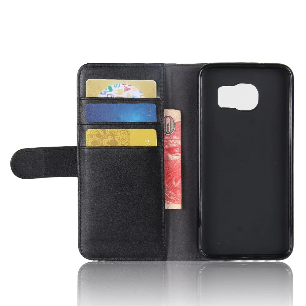 For Samsung Galaxy S7 SM-G930 Genuine Leather Wallet Stand  Protective Case Accessory - Black - 4