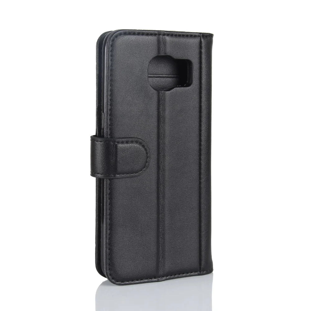 For Samsung Galaxy S7 SM-G930 Genuine Leather Wallet Stand  Protective Case Accessory - Black - 7