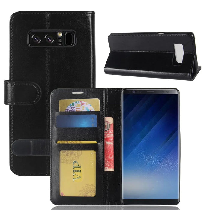 Crazy Horse Wallet Leather Stand Phone Case for Samsung Galaxy Note 8 - Black - 1