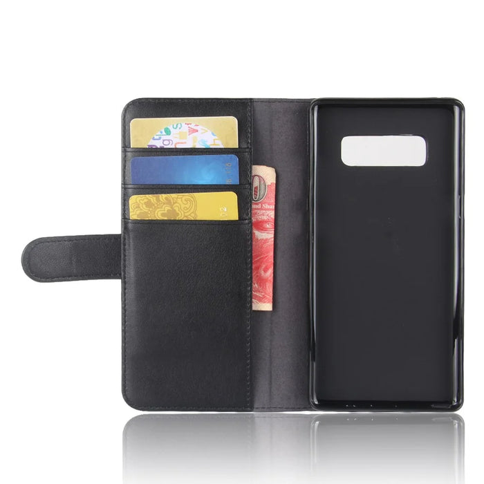 For Samsung Galaxy Note 8 Phone Cases Genuine Split Leather Wallet Mobile Cover Stand - Black - 4