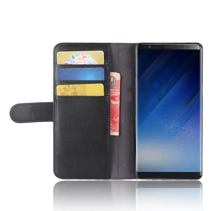 For Samsung Galaxy Note 8 Phone Cases Genuine Split Leather Wallet Mobile Cover Stand - Black - 5