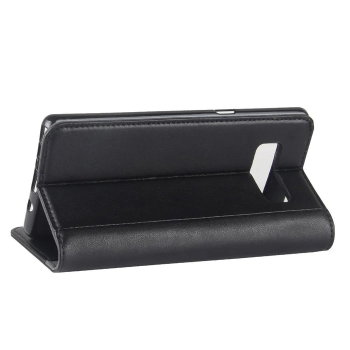 For Samsung Galaxy Note 8 Phone Cases Genuine Split Leather Wallet Mobile Cover Stand - Black - 6