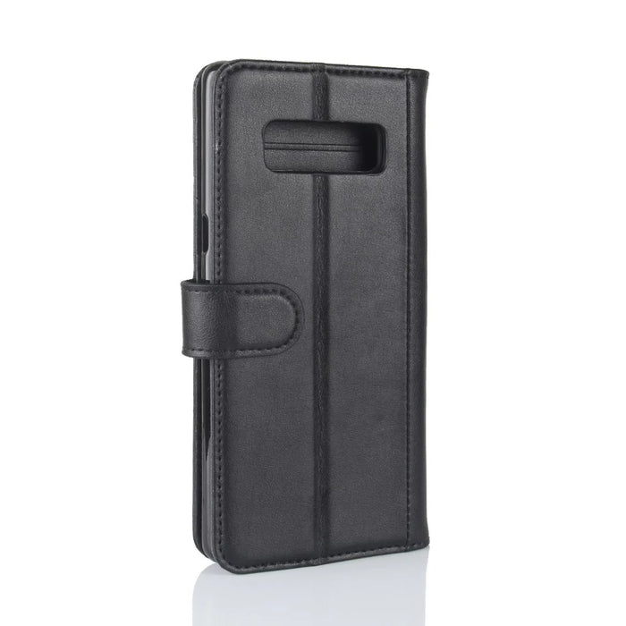 For Samsung Galaxy Note 8 Phone Cases Genuine Split Leather Wallet Mobile Cover Stand - Black - 7