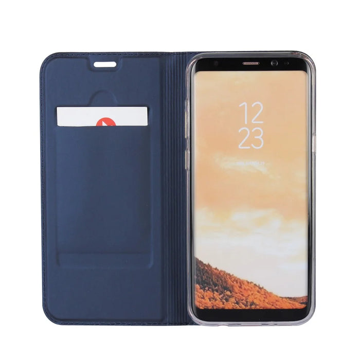 Magnetic Card Holder Stand Leather Mobile Case for Samsung Galaxy S8 Plus G955 - Dark Blue - 4
