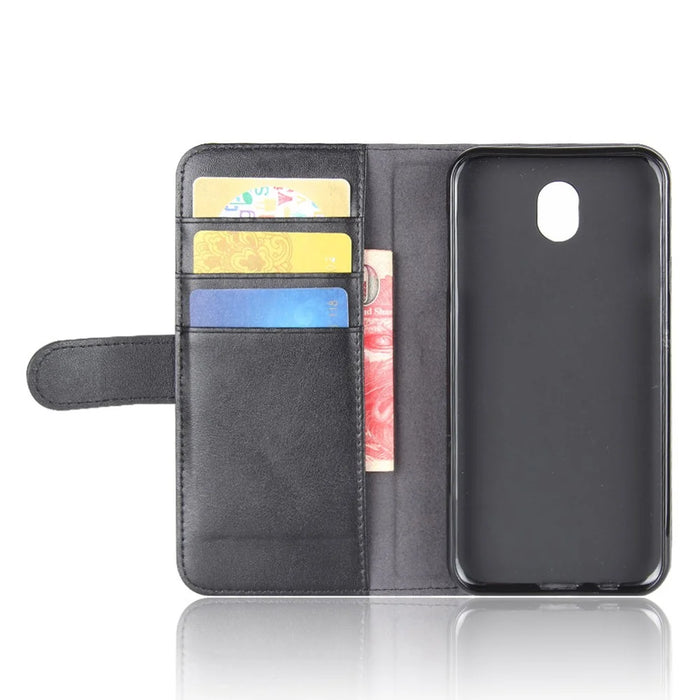 Genuine Split Leather Wallet Stand Mobile Cover for Samsung Galaxy J3 (2017) EU Version / J3 Pro (2017) - Black - 4