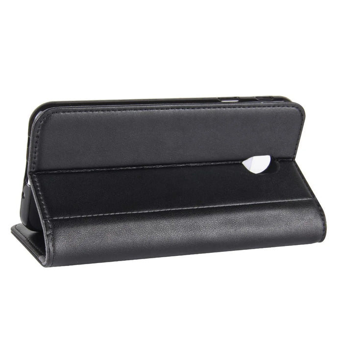 Genuine Split Leather Wallet Stand Mobile Cover for Samsung Galaxy J3 (2017) EU Version / J3 Pro (2017) - Black - 6