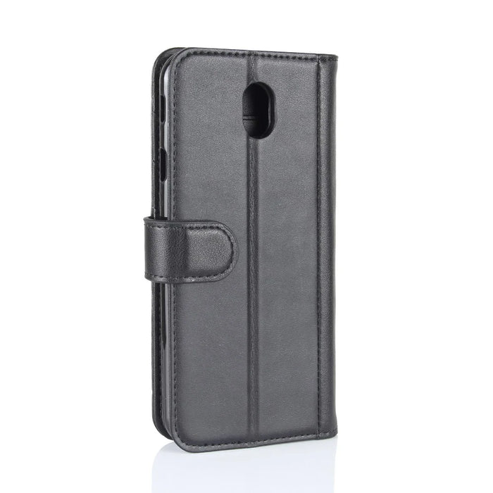 Genuine Split Leather Wallet Stand Mobile Cover for Samsung Galaxy J3 (2017) EU Version / J3 Pro (2017) - Black - 7