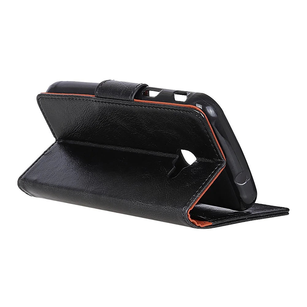 For Samsung Galaxy Xcover 4 Textured Split Leather Stand Phone Case Phone Cover - Black - 6