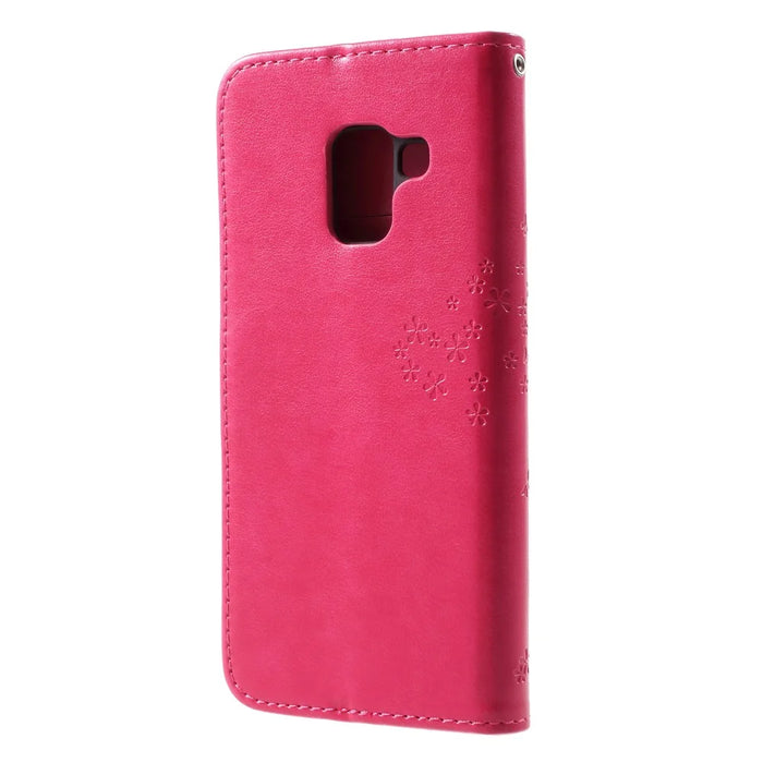 Imprint Tree and Owls Wallet PU Leather Case for Samsung Galaxy A8 (2018) - Red - 2