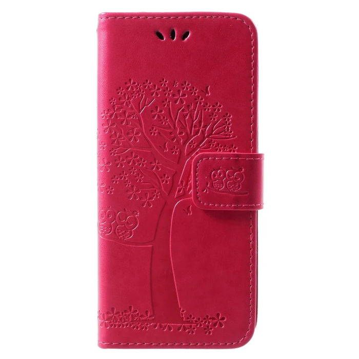 Imprint Tree and Owls Wallet PU Leather Case for Samsung Galaxy A8 (2018) - Red - 3