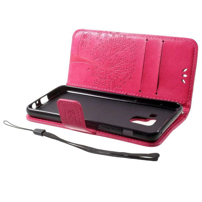 Imprint Tree and Owls Wallet PU Leather Case for Samsung Galaxy A8 (2018) - Red - 5