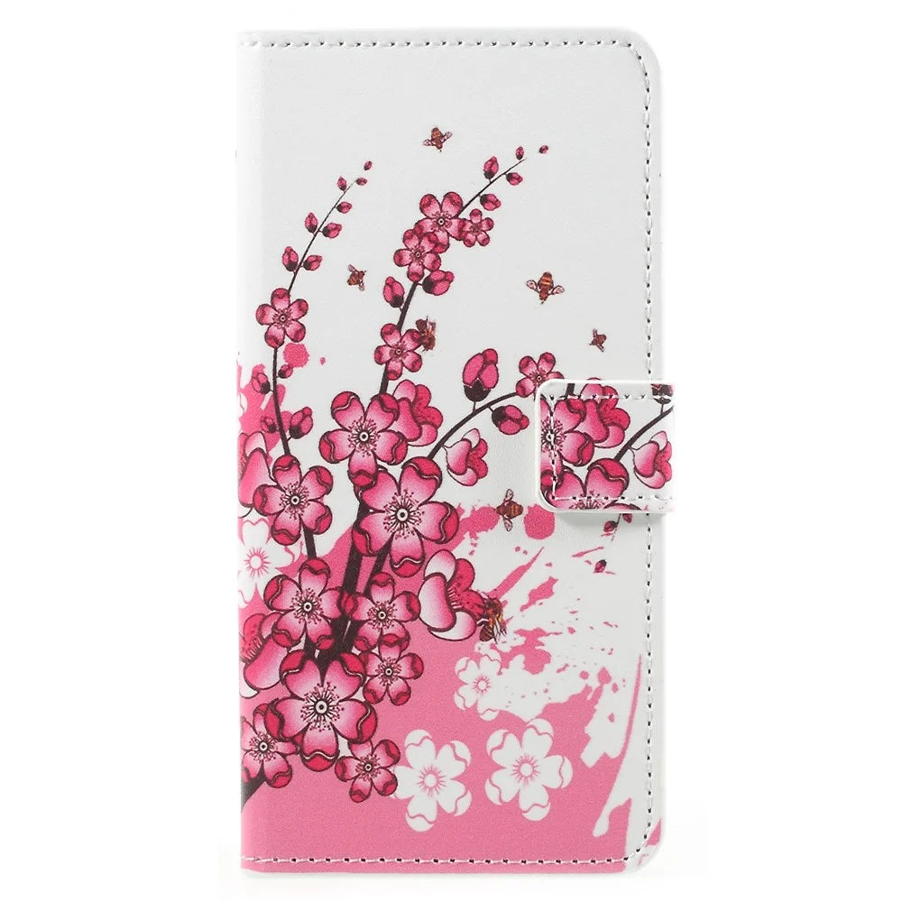 Pattern Printing PU Leather Magnetic Wallet Protective Phone Shell with Stand for Samsung Galaxy A8 (2018) - Peach Flower - 1