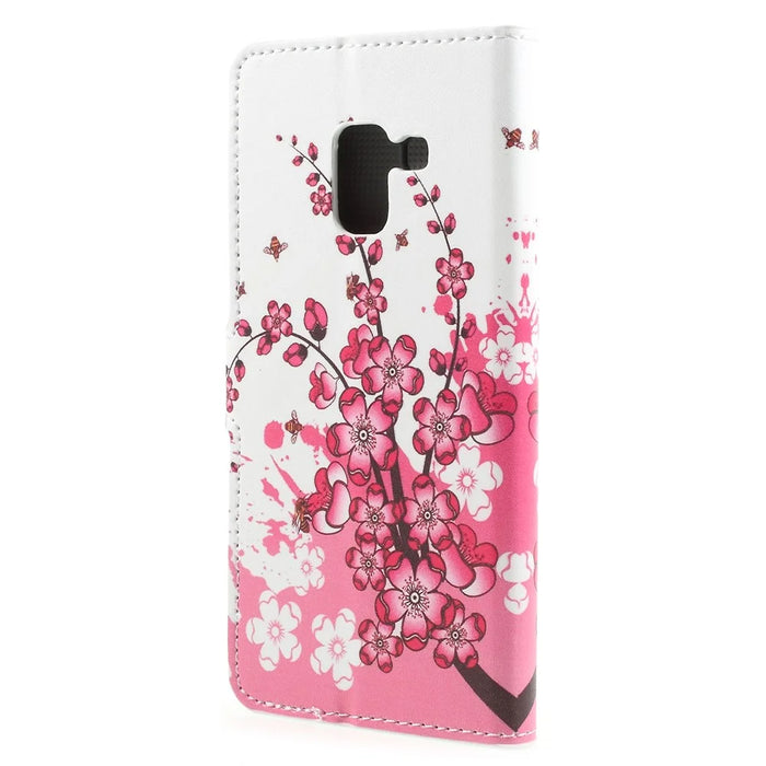 Pattern Printing PU Leather Magnetic Wallet Protective Phone Shell with Stand for Samsung Galaxy A8 (2018) - Peach Flower - 3