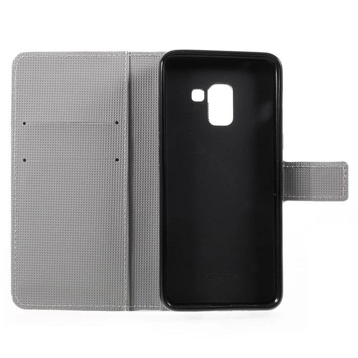 Pattern Printing PU Leather Magnetic Wallet Protective Phone Shell with Stand for Samsung Galaxy A8 (2018) - Peach Flower - 5