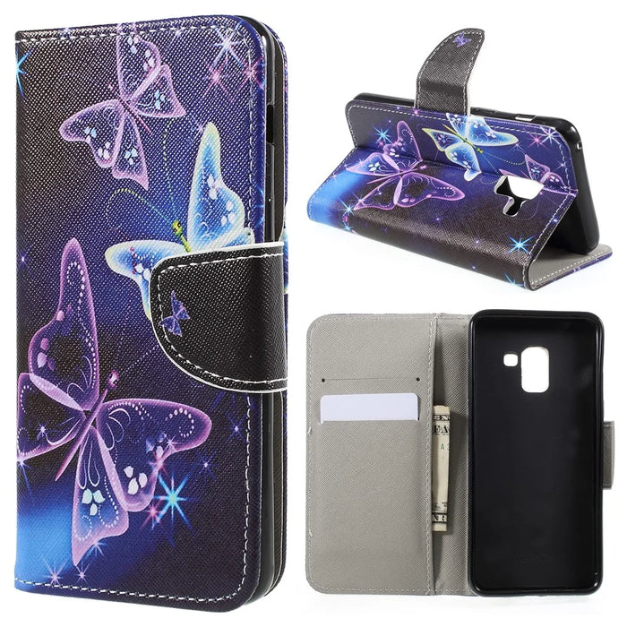 Pattern Printing Cross Texture Stand Wallet Leather Cover for Samsung Galaxy A8 (2018) - Crystal Butterfly - 1