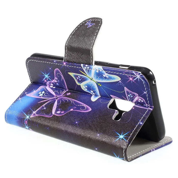 Pattern Printing Cross Texture Stand Wallet Leather Cover for Samsung Galaxy A8 (2018) - Crystal Butterfly - 5