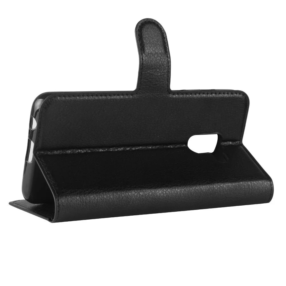 Litchi Skin PU Leather Wallet Stand Mobile Phone Case with Magnet for Samsung Galaxy A8 (2018) - Black - 5