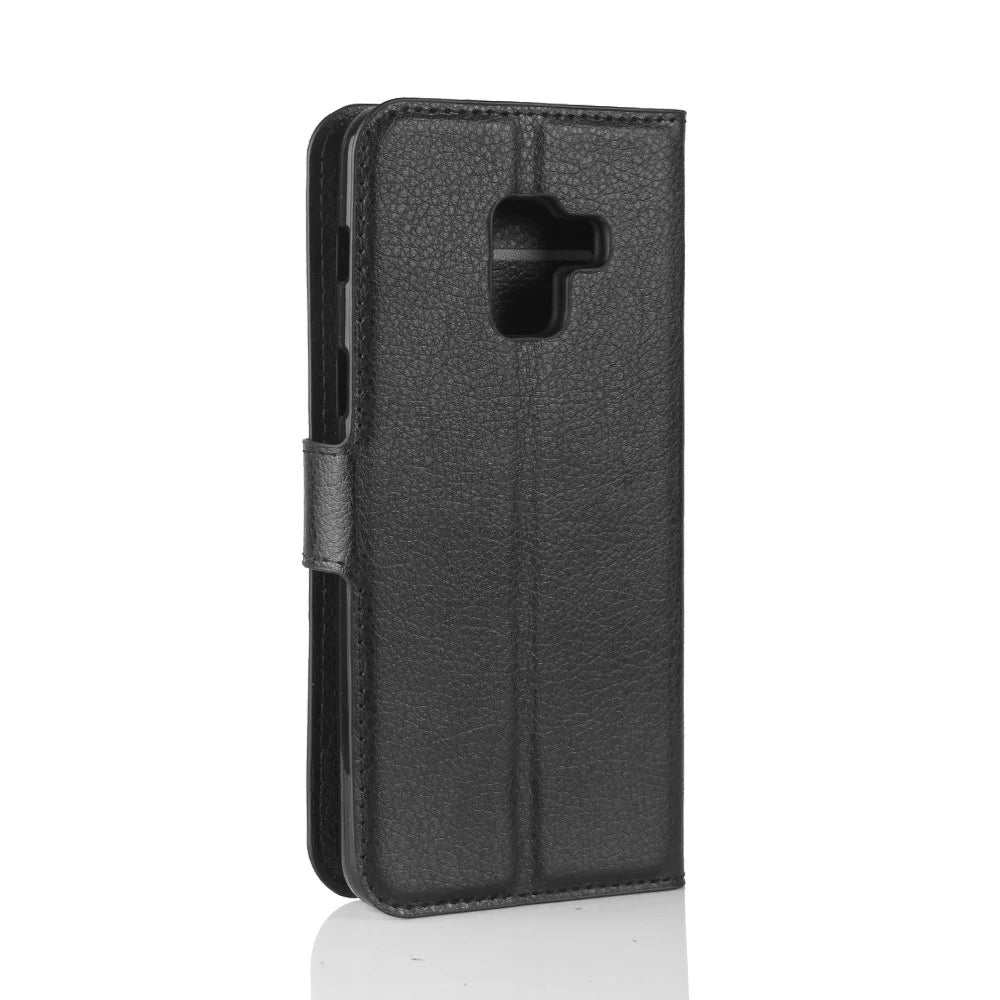 Litchi Skin PU Leather Wallet Stand Mobile Phone Case with Magnet for Samsung Galaxy A8 (2018) - Black - 6