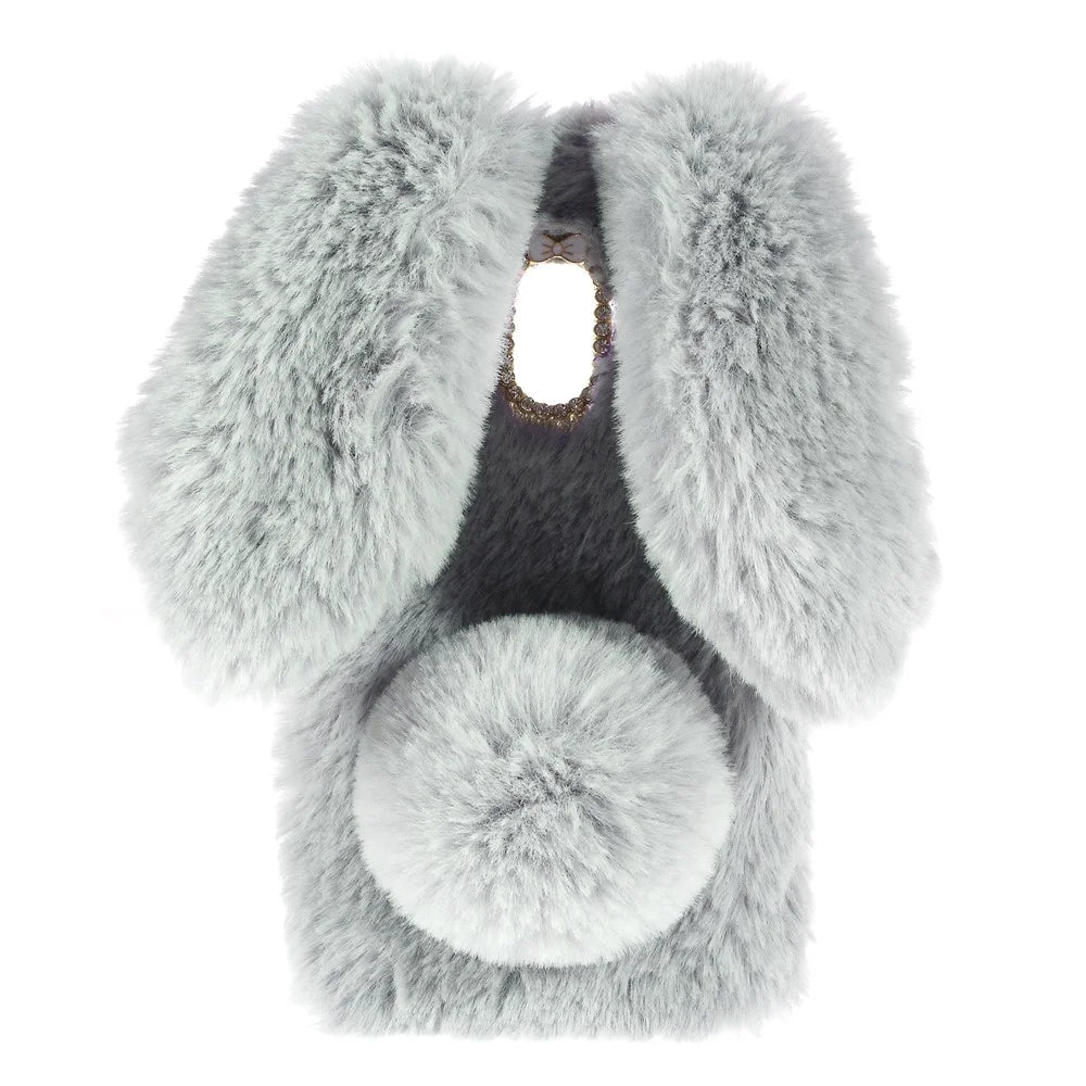 For Samsung Galaxy A8 (2018) Cute Rabbit Bunny Warm Fur Soft TPU Phone Case - Light Grey - 3