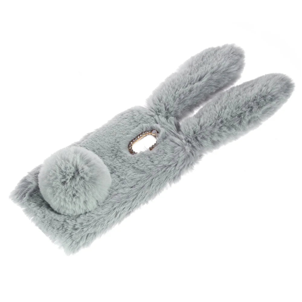 For Samsung Galaxy A8 (2018) Cute Rabbit Bunny Warm Fur Soft TPU Phone Case - Light Grey - 4