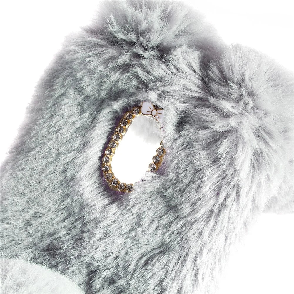 For Samsung Galaxy A8 (2018) Cute Rabbit Bunny Warm Fur Soft TPU Phone Case - Light Grey - 5