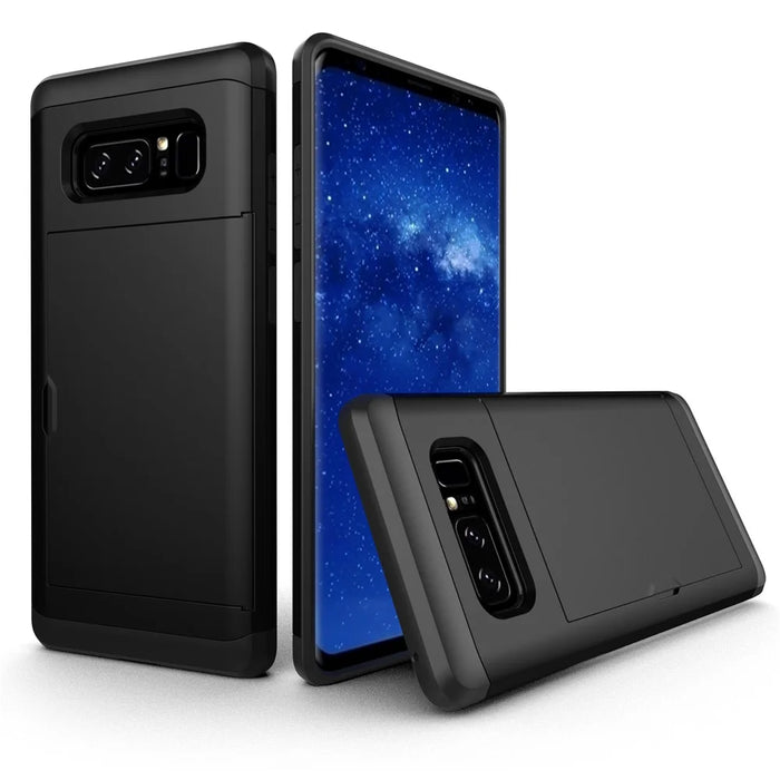 Hidden Card Holder PC + TPU Hybrid Mobile Case for Samsung Galaxy Note 8 N950 - Black - 1