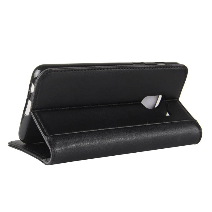 Genuine Leather Wallet Stand Phone Cover for Samsung Galaxy A8 (2018) Cell Phone Leather Shell - Black - 6