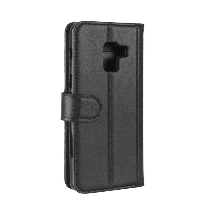 Genuine Leather Wallet Stand Phone Cover for Samsung Galaxy A8 (2018) Cell Phone Leather Shell - Black - 7