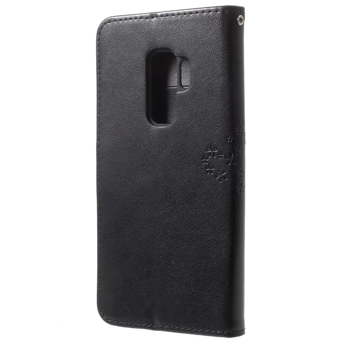 Imprint Tree Owl PU Leather Wallet Case with Strap for Samsung Galaxy S9+ G965 - Black - 4
