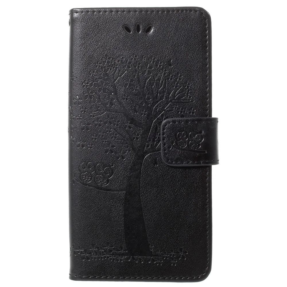 For Samsung Galaxy S9 G960 Imprint Tree Owl Wallet PU Leather Mobile Case with Lanyard - Black - 2