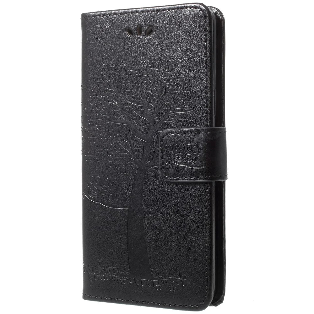 For Samsung Galaxy S9 G960 Imprint Tree Owl Wallet PU Leather Mobile Case with Lanyard - Black - 3