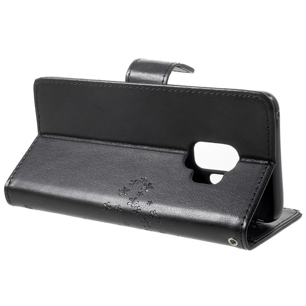 For Samsung Galaxy S9 G960 Imprint Tree Owl Wallet PU Leather Mobile Case with Lanyard - Black - 5