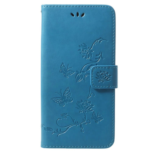 Imprinted Butterfly Flower Stand Leather Wallet Case for Samsung Galaxy S9+ G965 - Blue - 1