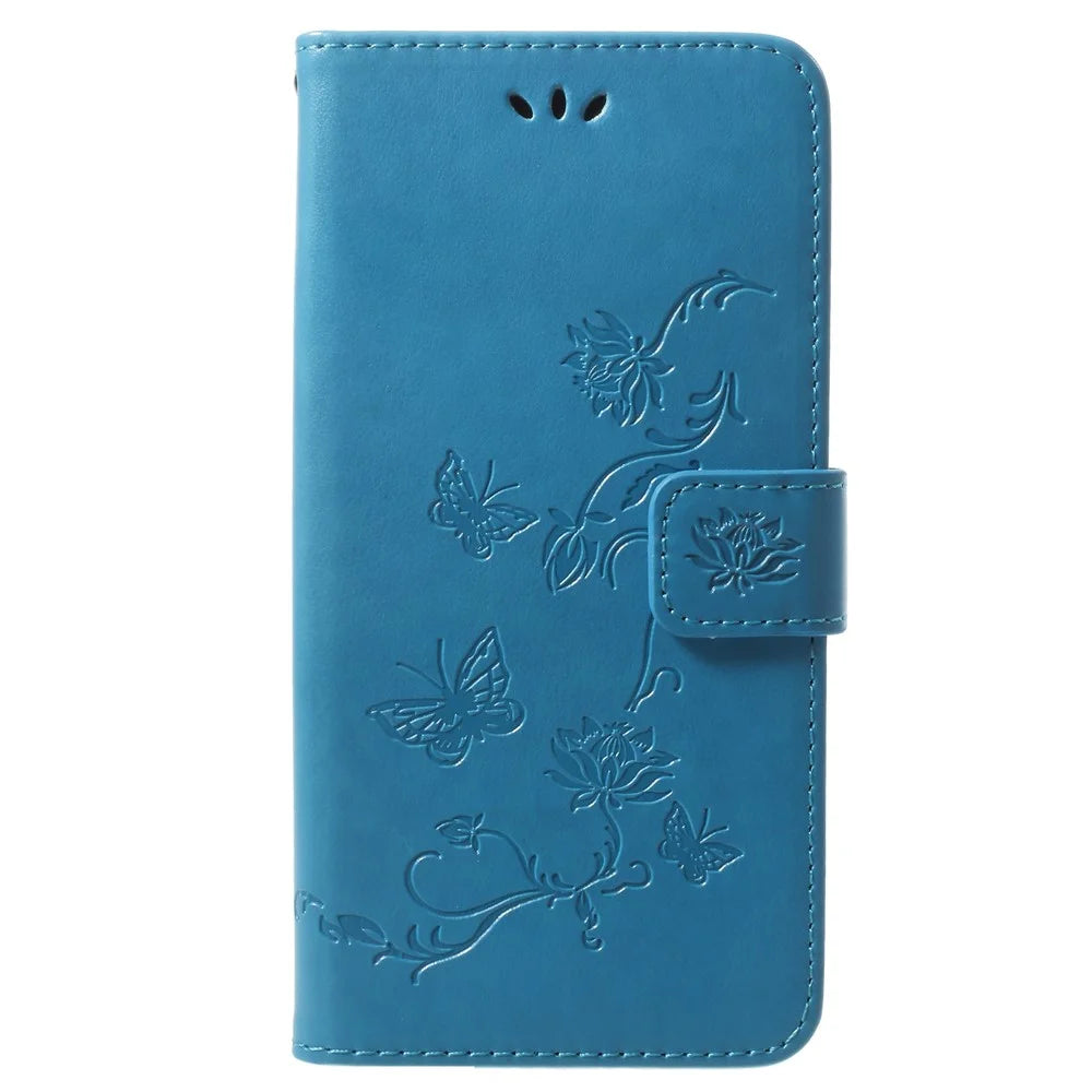 Imprinted Butterfly Flower Stand Leather Wallet Case for Samsung Galaxy S9+ G965 - Blue - 1