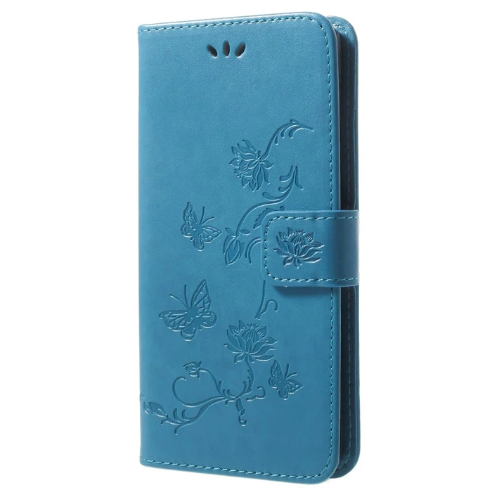 Imprinted Butterfly Flower Stand Leather Wallet Case for Samsung Galaxy S9+ G965 - Blue - 2
