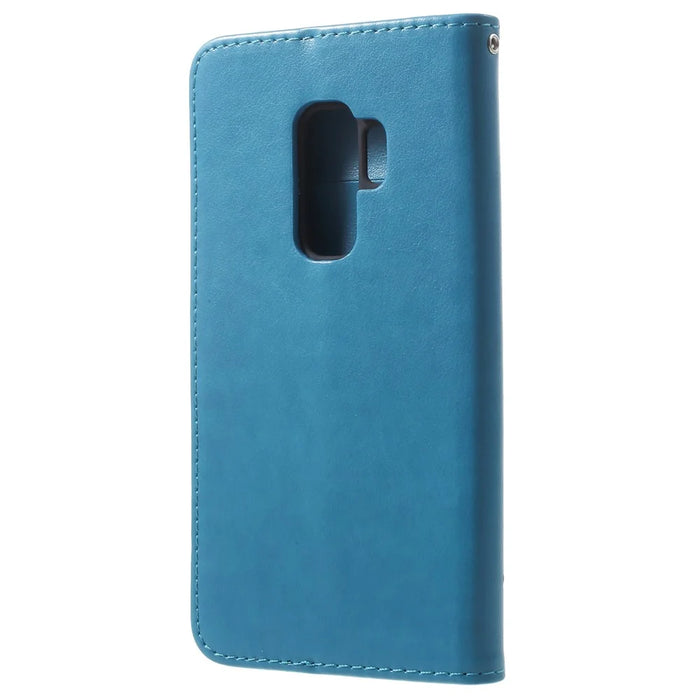 Imprinted Butterfly Flower Stand Leather Wallet Case for Samsung Galaxy S9+ G965 - Blue - 3