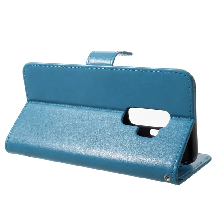 Imprinted Butterfly Flower Stand Leather Wallet Case for Samsung Galaxy S9+ G965 - Blue - 4