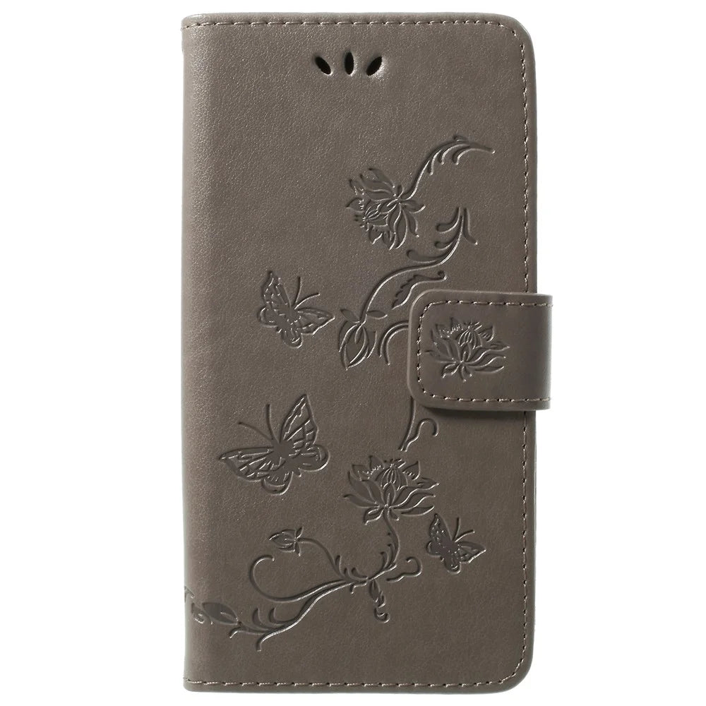 Imprint Butterfly Flowers Magnetic Wallet Leather Stand Case for Samsung Galaxy S9 G960 - Grey - 1