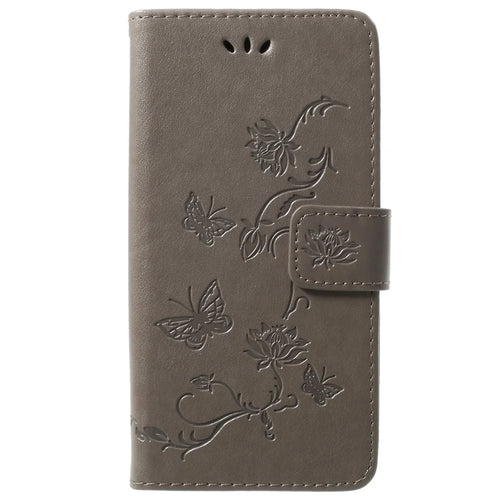 Imprint Butterfly Flowers Magnetic Wallet Leather Stand Case for Samsung Galaxy S9 G960 - Grey - 1